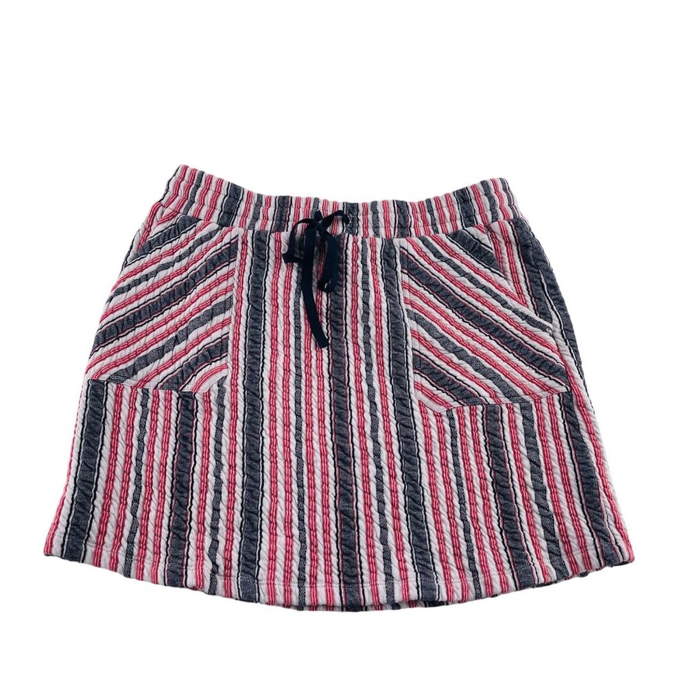 Caslon Striped Cotton Skirt With Pockets Elastic Waist‎ Size Medium Blue Red